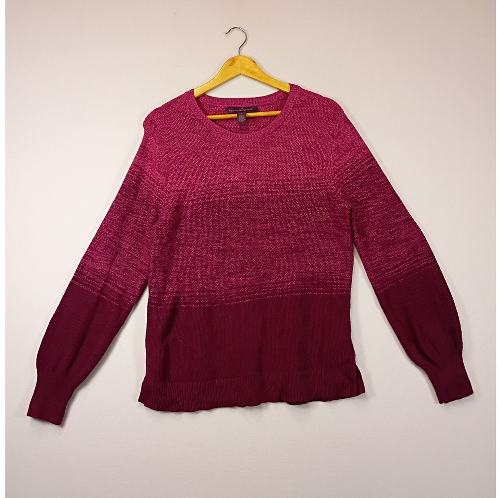 Boho Ombre Gloria Vanderbilt Womens Large Magenta Burgundy Textured Knit Sweater